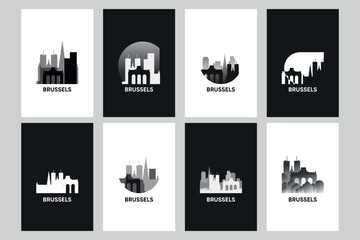 Naklejka premium Brussels skyline vector logos, icon set. Pack of cityscape contour, abstract silhouettes series. Isolated graphic collection for Belgium city