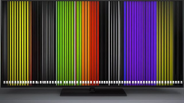 TV displaying vertical colored bars, resembling a test pattern