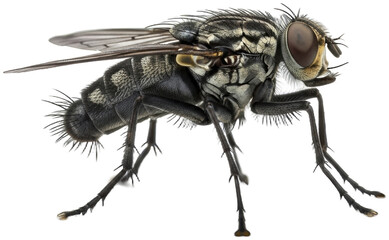 Detailed Side View of a House Fly