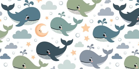 Cute Whale Character Vector Set  Kawaii Ocean Animals & Playful Poses © Creative Rayhan