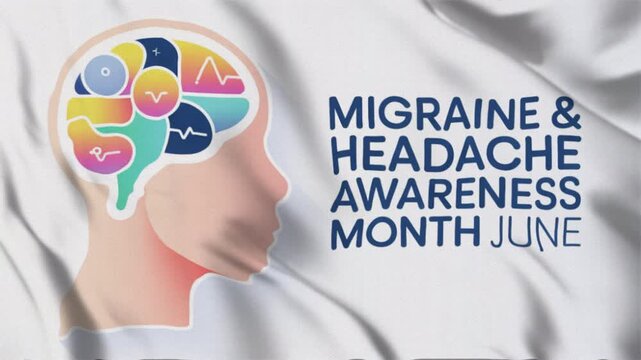 Animated video about Migraine and Headache Awareness Month, with a wavy flag style, suitable for campaigns. Motion graphics, seamless loop.
