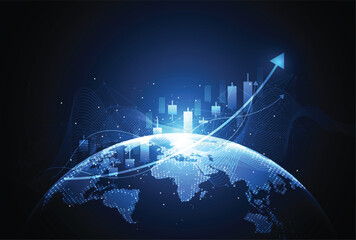 Abstract global network connection on technology background with Business candle stick graph chart of stock market investment trading. Vector illustration © royyimzy