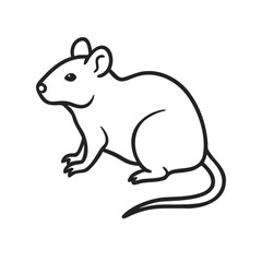 Obraz premium Minimal line art icon of a mouse - small rodent animal vector illustration in clean outline style. Full-body rat standing, side view, isolated on white background. Clean monochrome contour drawing.