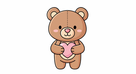 Fototapeta premium A cute brown teddy bear holding a pink heart against a clean white background with a sweet and loving mood.