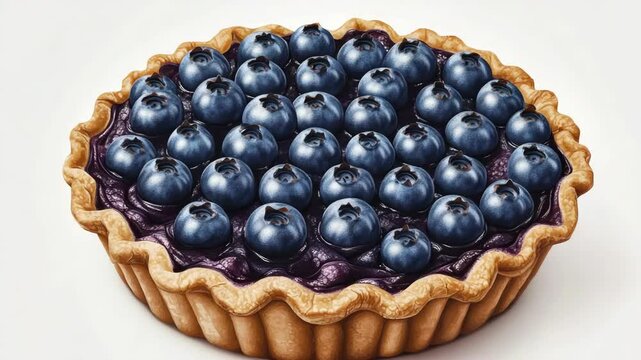 A blueberry pie with blueberries on top. The pie is in a round shape