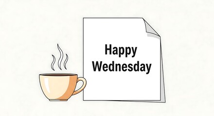 Happy Wednesday Coffee Note Illustration With Steam Cup.