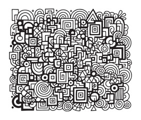 Intricate zentangle pattern with concentric circles and spirals in black and white hand drawn style