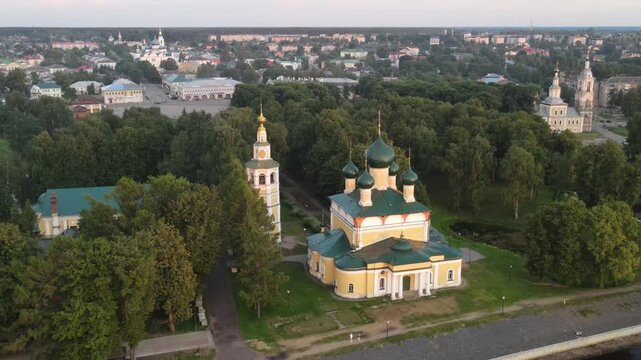 Dawn Aerial Panorama of Uglich Kremlin, Golden Ring of Russia