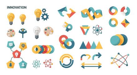 Set of innovation and creativity icons and infographics elements, business strategy and development concepts © Donjuan Studio