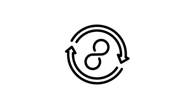 Black infinity symbol in circular arrow shape, ideal for logos, branding, and design elements with a sense of continuity and power.
