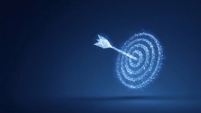 Digital dart hitting bullseye, achieving business goals with network and accuracy vision strategic