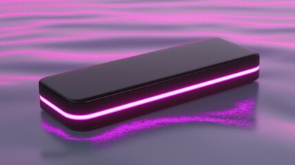 A 3D rendering of a black rectangular box with a glowing pink border.
