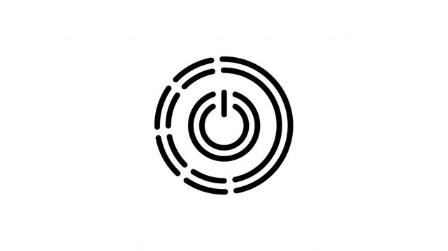 Circular black and white futuristic power button icon suitable for technology websites, app interfaces, power control systems, and digital design projects.
