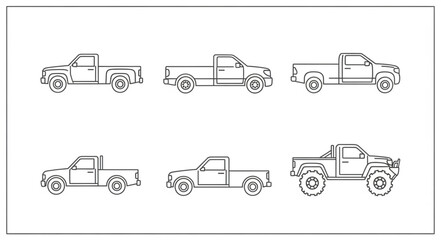 Collection of six different pickup truck outlines. © Akilo