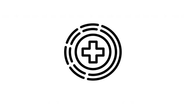 Medical logo design with plus symbol in concentric circles. Suitable for healthcare, medical, and pharmaceutical industries. Ideal for branding materials.
