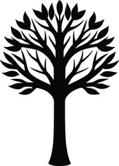 Obraz premium Minimalist black tree silhouette vector with oval leaves