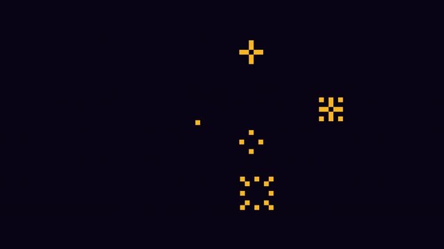 Pixel sparkling winking stars. Pixelated fierworks in retro 8 bit style. 4K footage on transparent background