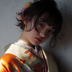 Cinematic portrait of a thoughtful young Japanese woman