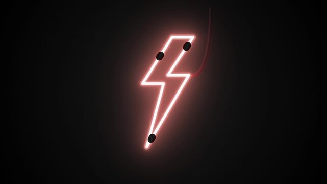 Neon Red Lightning Bolt Icon Glowing on Dark Background fhd 