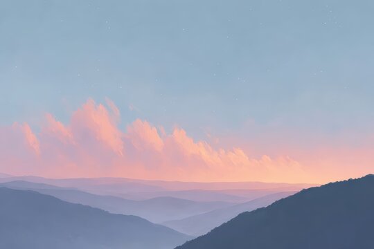A mountain range with a pink sky