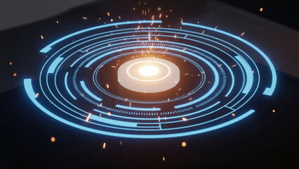 Obraz premium Futuristic Glowing Blue and Orange Digital Technology Circle Design.