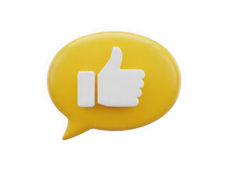 Obraz premium Thumbs up icon in a yellow speech bubble isolated on transparent background
