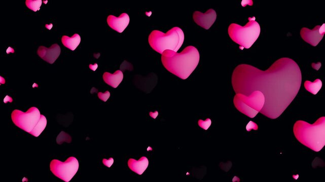 Valentine pink heart shapes floating on blackground