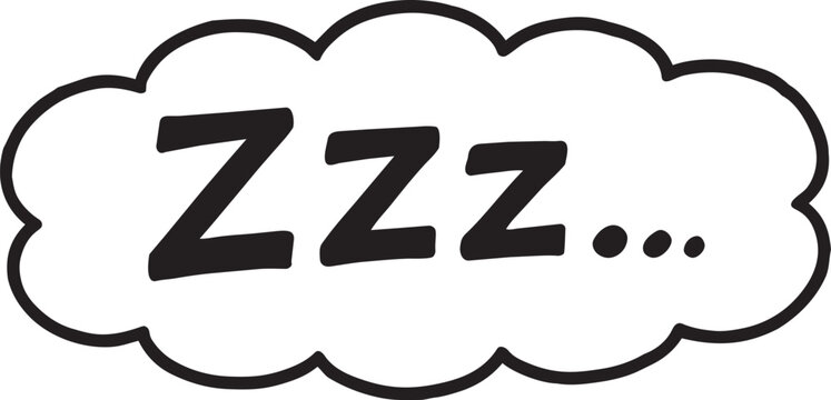 Elongated hand drawn speech balloon with zzz text for tired and sleepy expression vector