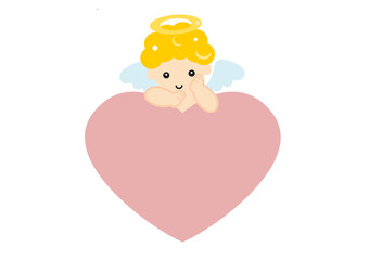 ハートに乗る可愛いキューピッド