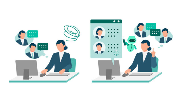 Speech recognition assisting a female office worker with meeting minutes and transcription, showing efficient documentation and modern business workflow