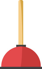Obraz premium Red toilet plunger with wooden handle isolated on white background vector illustration for bathroom and cleaning design