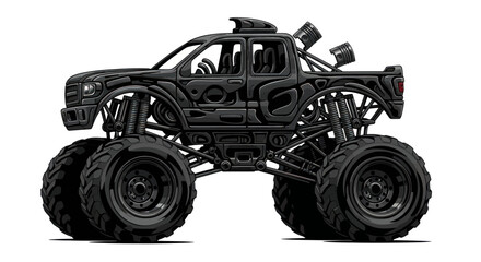 Intricate Monster Truck Design, Heavy Duty Off-Road Vehicle, Pixel Art Style © beni
