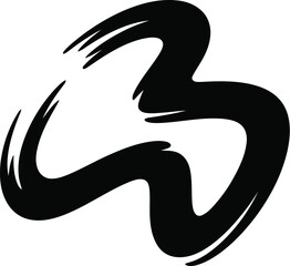 Black abstract brush stroke letter B shape symbol is isolated on a white background for graphic design elements.