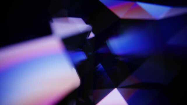 Kaleidoscopic diamond refracting light, creating a beautiful and colorful lens flare on a dark background