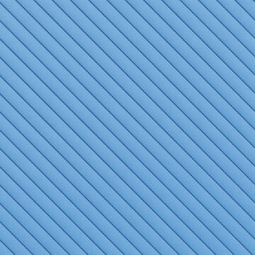 Light blue quilted fabric texture with diagonal stitched stripes background. 3D rendering illustration