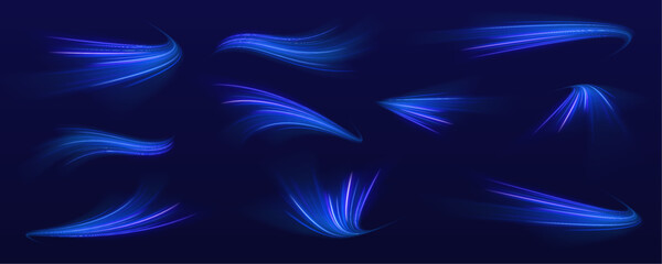Abstract neon spirals twist with dynamic speed. Bright luminous trails pulse in all directions. Futuristic concept for digital backgrounds.  © kleinstock