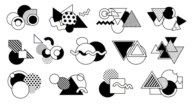 Abstract Geometric Shapes Composition, Memphis Style, Retro Design Elements