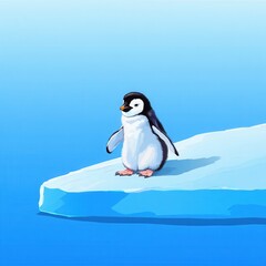 Obraz premium Cute Penguin Standing on Ice Floe in Blue Water