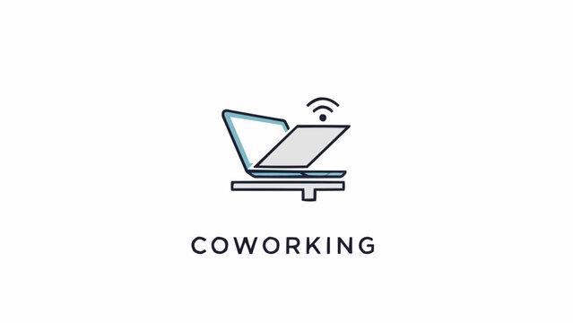 Laptop with WiFi Symbol Coworking Logo.