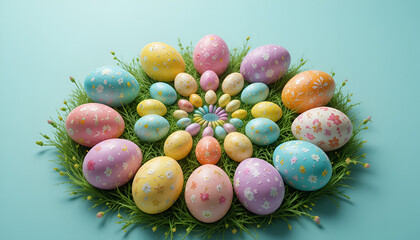 easter eggs in a nest