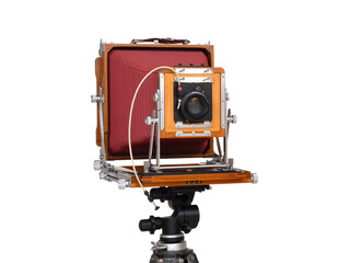 三脚にセットした木製の8&times;10カメラ