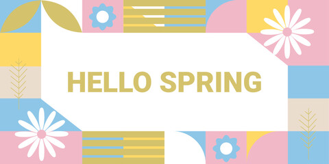 Geometric frame with flowers, leaves and abstractions. Hello, spring. Vector.Епс 10.