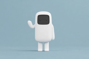 A small white robot standing on a blue surface
