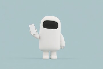A small white astronaut standing in front of a blue background