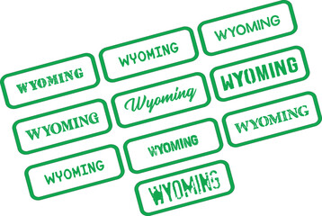 Fototapeta premium Wyoming text vector labels in green with outline and solid fill, various fonts and styles, isolated on white