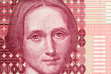 Jacobine Camilla Collett a closeup portrait from Norwegian money