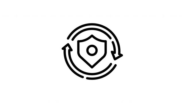 Black outlined shield with circling arrows suitable for logo designs, security concepts, protection symbols, military emblems, and brand identity.
