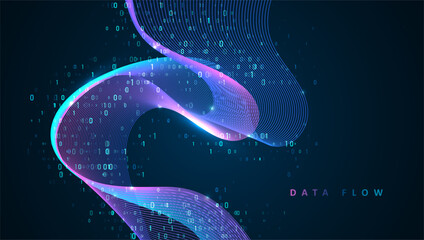 Particles dynamic line flow. Big data code representation. Data connection speed line. Futuristic network representation. Graphic concept for your design