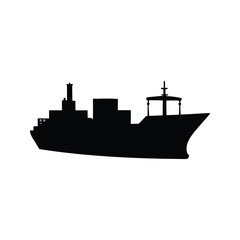 Obraz premium ship loading containers silhouette vector illustration, Modern cargo ship silhouette vector illustration with container stacks and bridge tower for maritime design projects