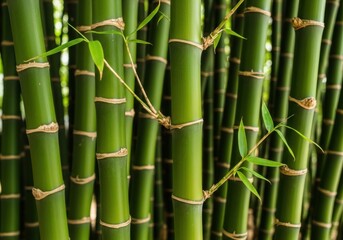 Obraz premium Close-up view of vibrant green bamboo stalks in natural sunlight